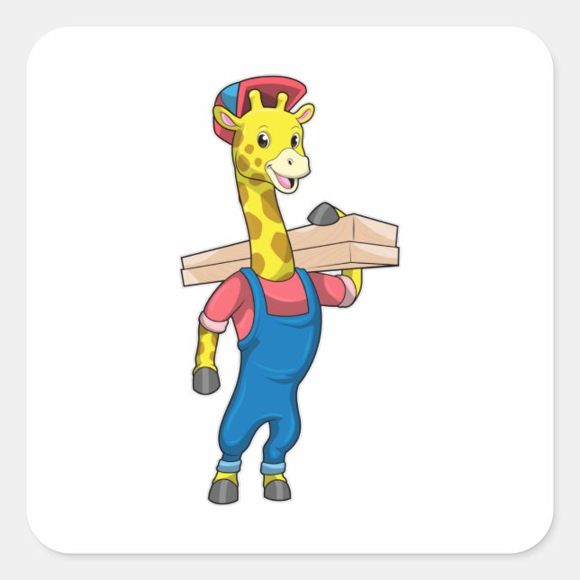 Sticker Carré Girafe as Carpenter with Wood (Devant)