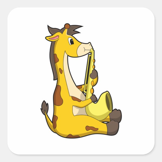Sticker Carré Girafe at Music with Saxophone.PNG (Devant)