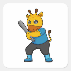 Sticker Carré Girafe au baseball avec batte de baseball