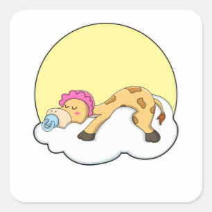 Sticker Carré Girafe au coucher avec nuage et soleil