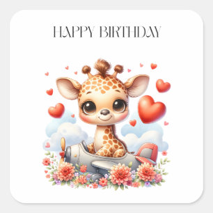 Sticker Carré Girafe Avion Anniversaire