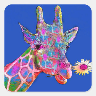 Sticker Carré Girafe de beaucoup de couleurs avec fleur