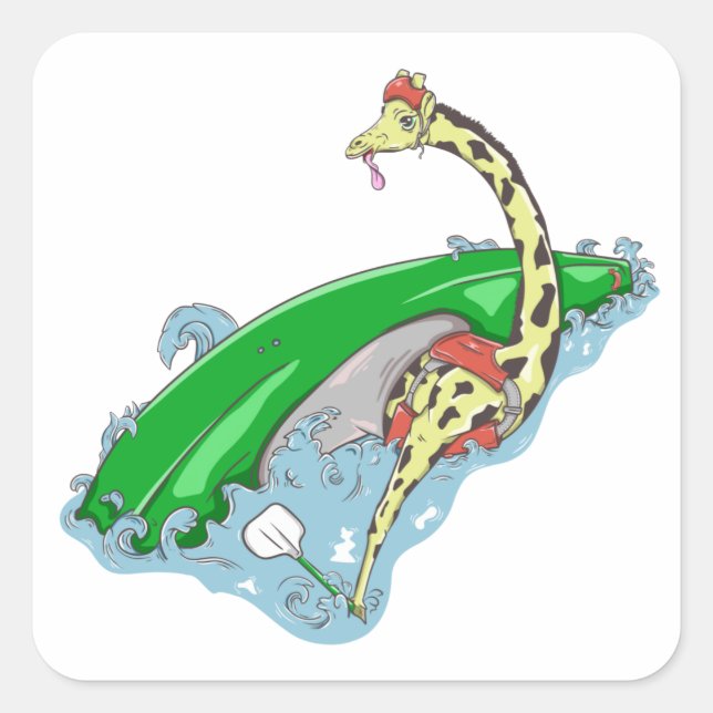 Sticker Carré Girafe en kayak d'eau blanche (Devant)
