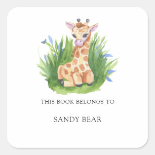 Sticker Carré Girafe - Plaque de livre pour Baby Shower