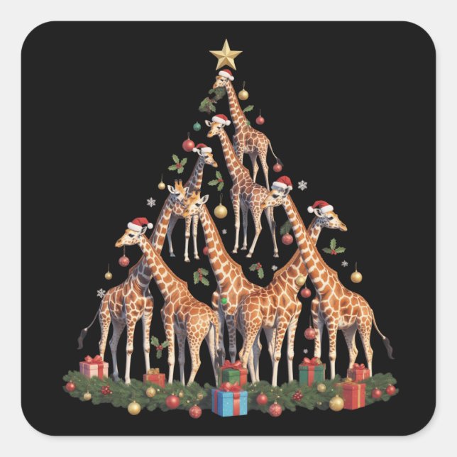 Sticker Carré Girafe sapin de Noël Père Noël African Wildlife Fa (Devant)