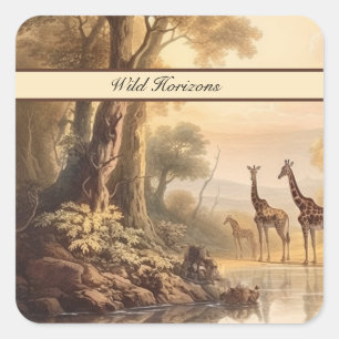 Sticker Carré Girafes botaniques vintage, personnalisables
