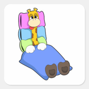 Sticker Carré Giraffat au coucher avec couverture et Coussin