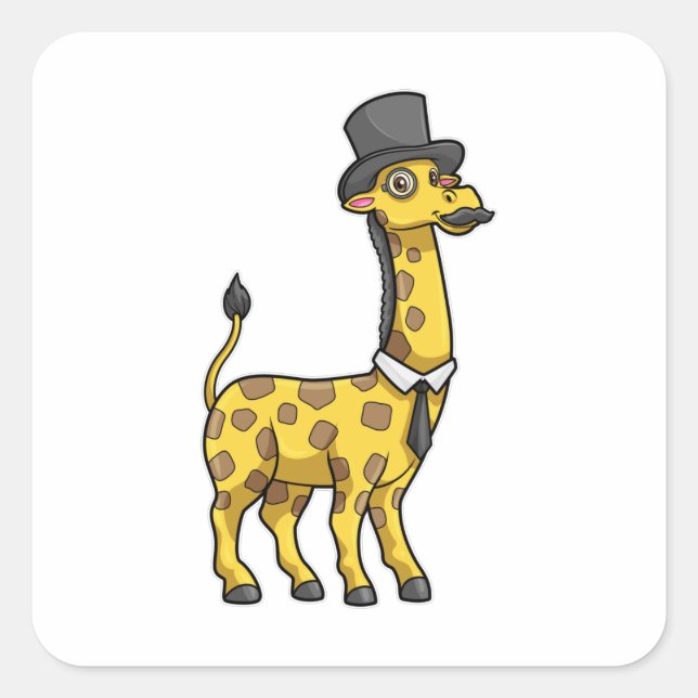 Sticker Carré Giraffe as Gentleman with Hat, Tie and Mustache (Devant)