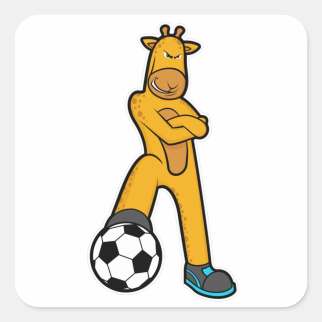 Sticker Carré Giraffe au Sport avec balle de football (Devant)