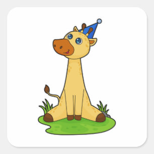 Sticker Carré Giraffe avec casquette de fête