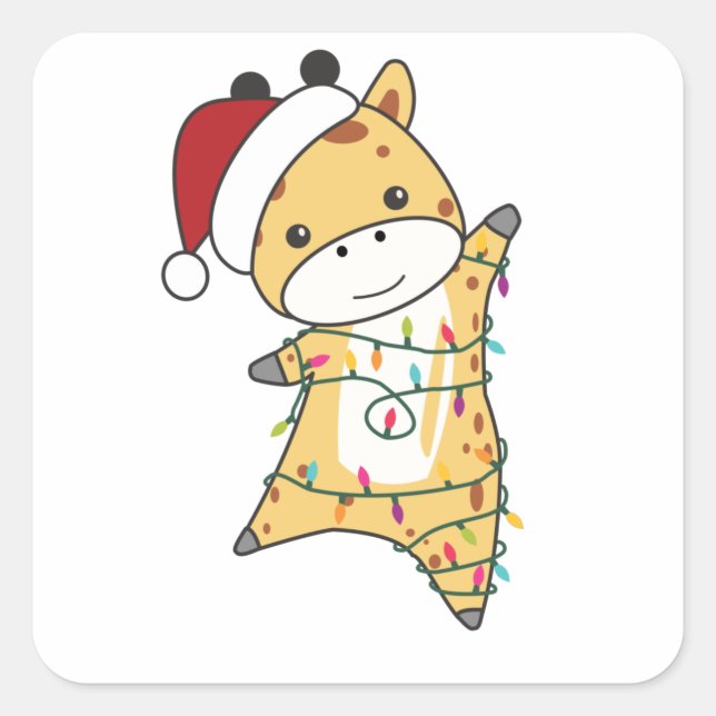 Sticker Carré Giraffe Christmas Giraffes Winter Animals (Devant)