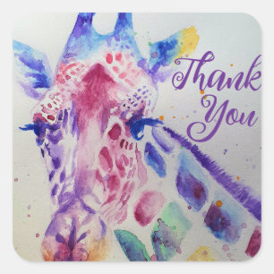 Sticker Carré Giraffe colorée animal Aquarelle Art Boys