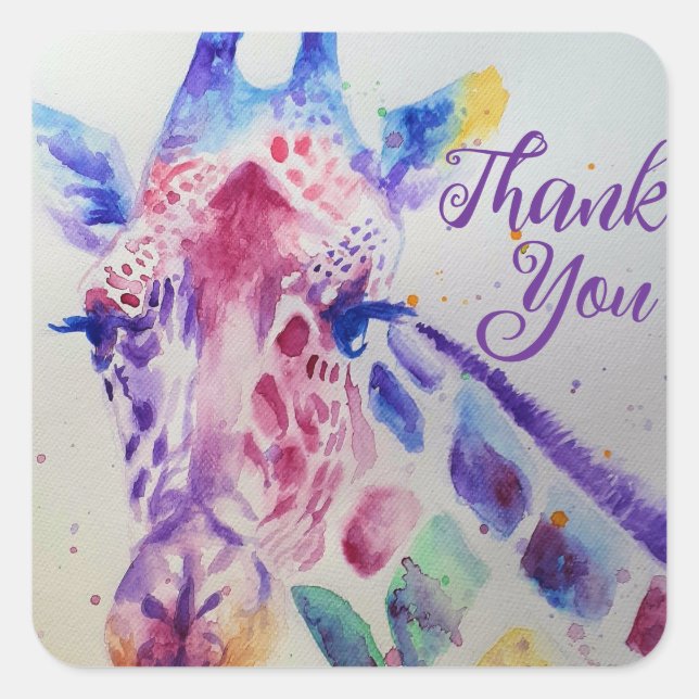 Sticker Carré Giraffe colorée animal Aquarelle Art Boys (Devant)