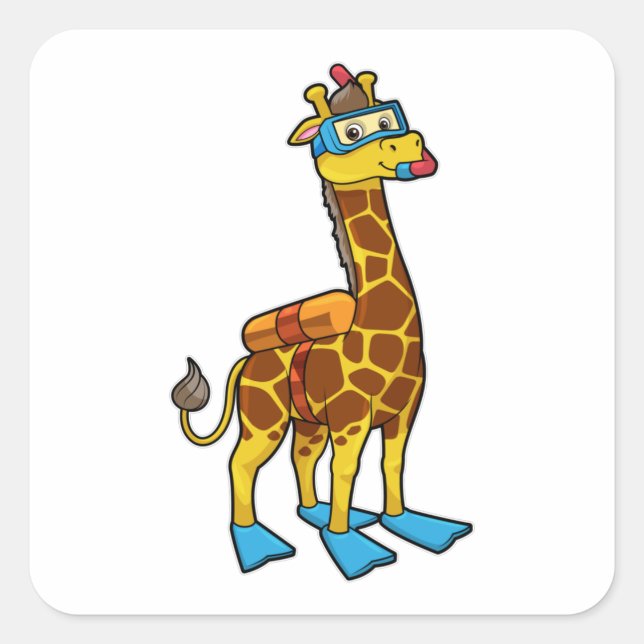 Sticker Carré Giraffe comme plongeur avec lunettes de natation e (Devant)