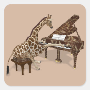 Sticker Carré Giraffe de musique joue Grand Piano
