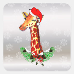 Sticker Carré Giraffe de Noël