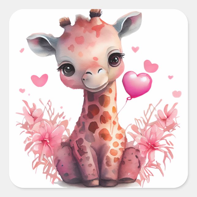 Sticker Carré Giraffe du Coeur mignon Valentine (Devant)