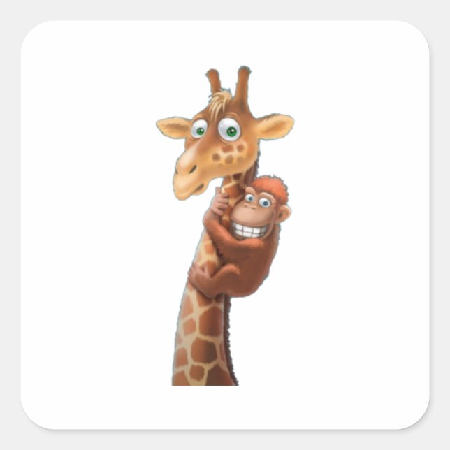 Sticker Carré Giraffe et amis singes (Devant)