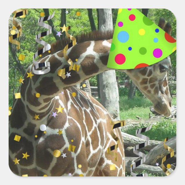Sticker Carré Giraffe fête d'anniversaire (Devant)