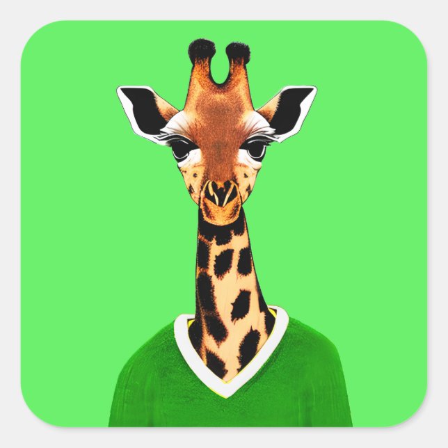 Sticker Carré Giraffe mignonne portant un pull vert (Devant)
