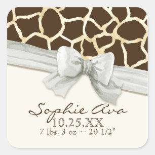 Sticker Carré Giraffe Motif de peau Ruban n Bow Baby Seals