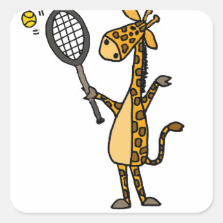 Sticker Carré Giraffe Plaisante Jouer Tennis Cartoon