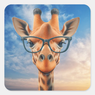 Sticker Carré Giraffe portant des lunettes