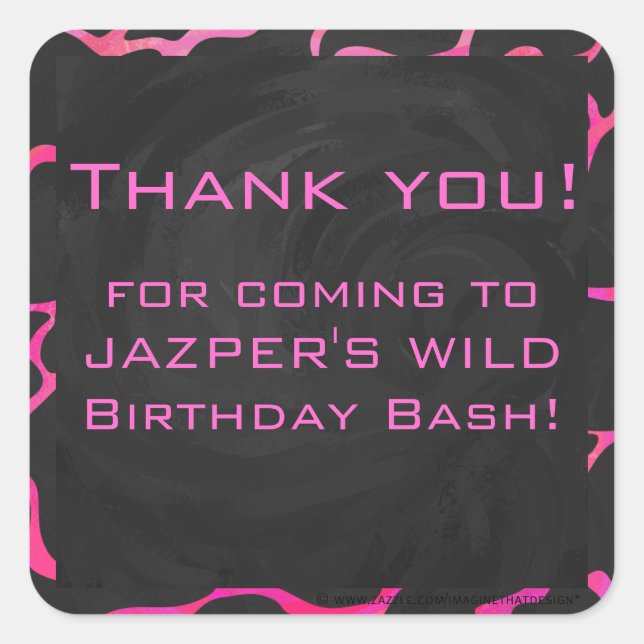 Sticker Carré Giraffe rose chaude et noire (Devant)