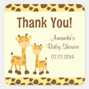Sticker Carré Giraffe Safari Baby shower Merci