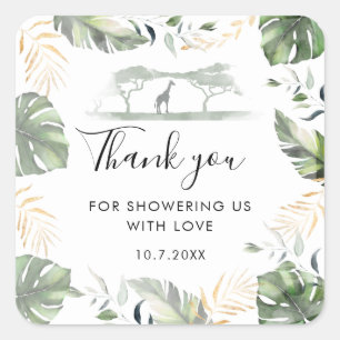 Sticker Carré Giraffe Safari Palms Baby shower Favoriser