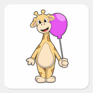Sticker Carré Giraffe with Balloon
