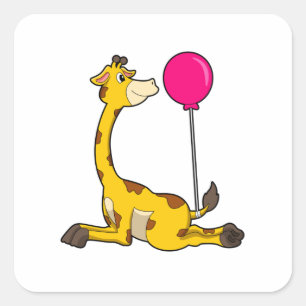 Sticker Carré Giraffe with Balloon