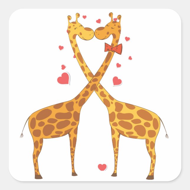 Sticker Carré Giraffes en amour (Devant)