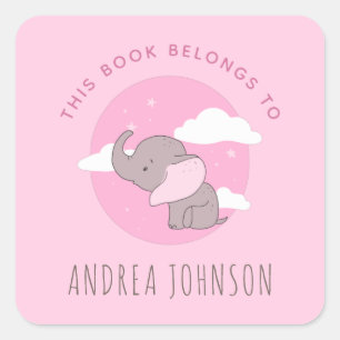Sticker Carré Girl Elephant rose Dreamy Nuds Kids Boplate