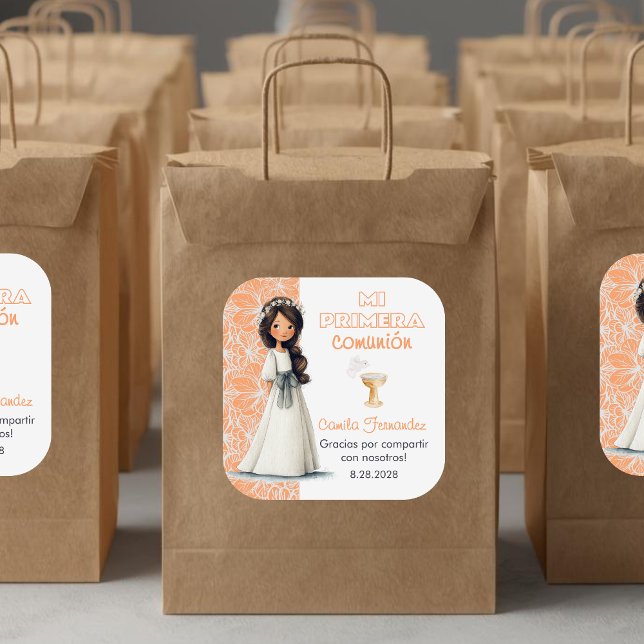 Sticker Carré Girl’s First Holy Communion Cute Favors and Gifts (Créateur téléchargé)
