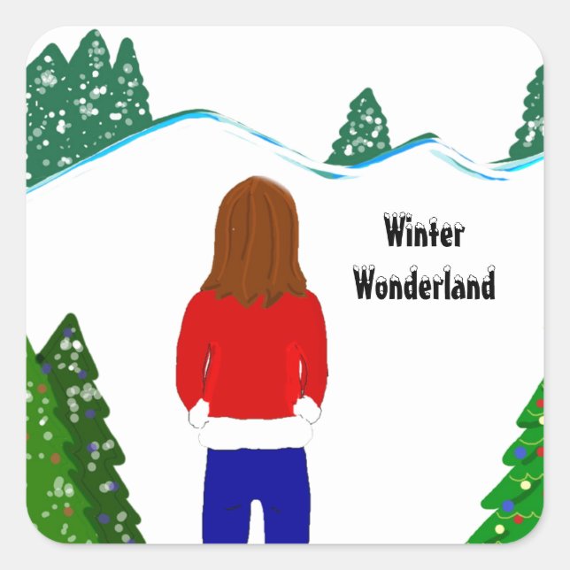 Sticker Carré Girl Snowy Winter Wonderland (Devant)