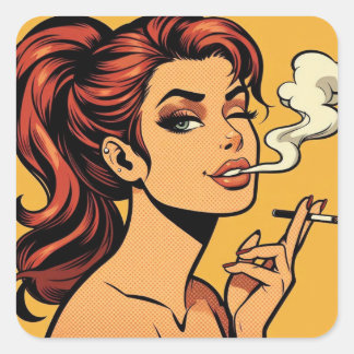 Sticker Carré Girl Stoner | Comic book pop art | Smoking lovers