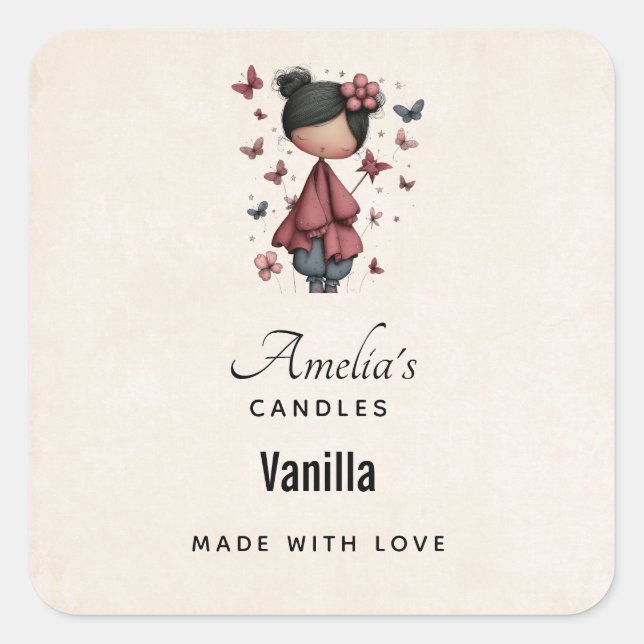 Sticker Carré Girl with Magic Wand and Butterflies Candle (Devant)