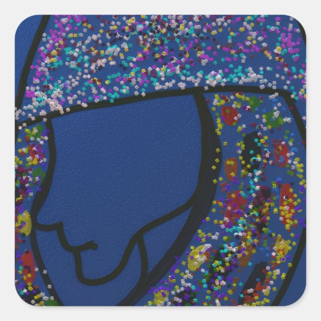 Sticker Carré Girl with Spotted Glitter Print Hair  (Devant)