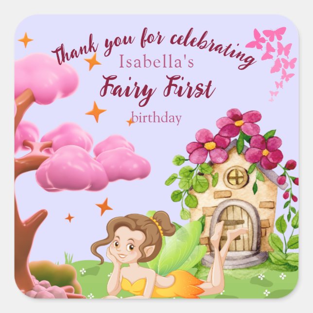 Sticker Carré Girls Fairy First Fairytale Mushroom Butterfly (Devant)