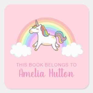 Sticker Carré Girls mignonne rose Unicorne Ce livre appartient a