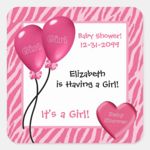 Sticker Carré Girly rose Zebra Imprimer Baby shower fille