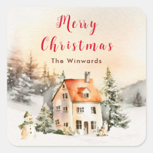 Sticker Carré Gîte de vacances d'hiver Joyeux Noël