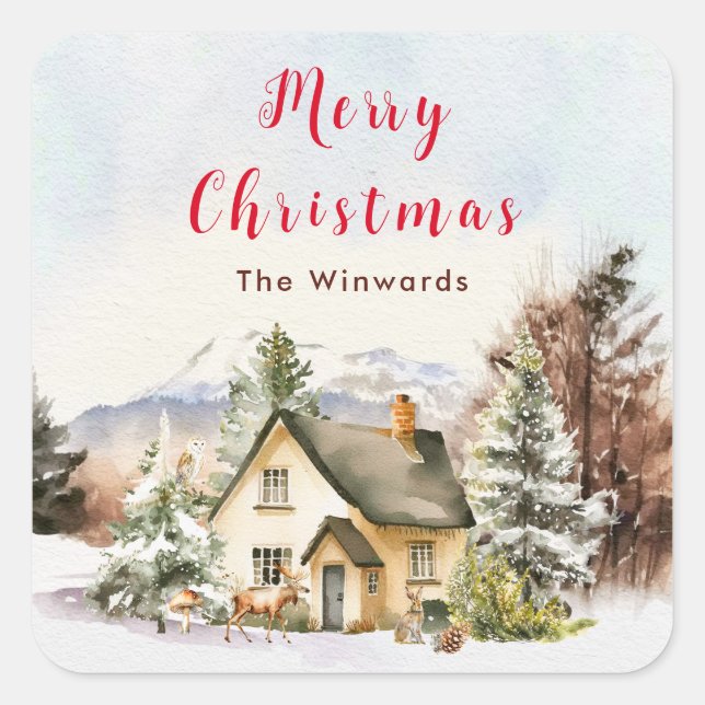 Sticker Carré Gîte de vacances d'hiver Joyeux Noël (Devant)