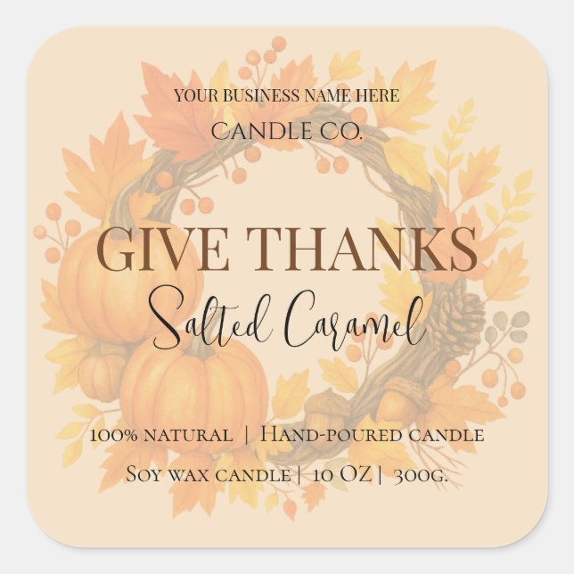 Sticker Carré Give Thanks Salted Caramel Candle Label (Devant)