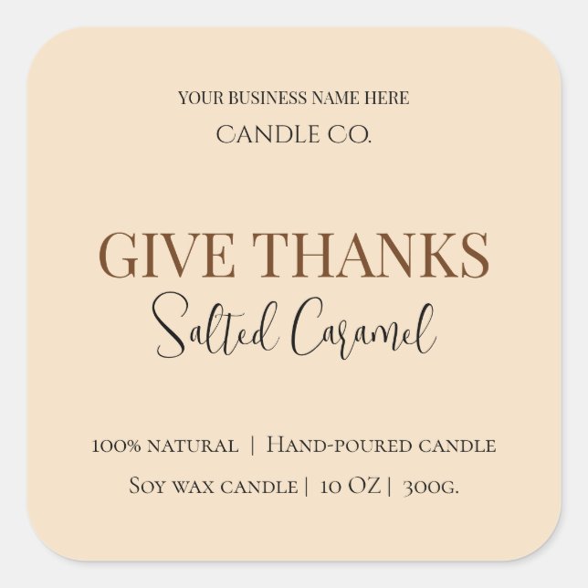Sticker Carré Give Thanks Salted Caramel Candle Label (Devant)
