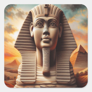 Sticker Carré Giza Sphinx Head avec Pyramides Egypte Travel
