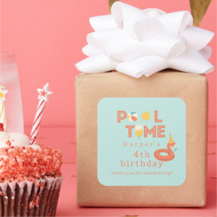 Sticker Carré glace flamant rose d'été pour fête d'anniversaire