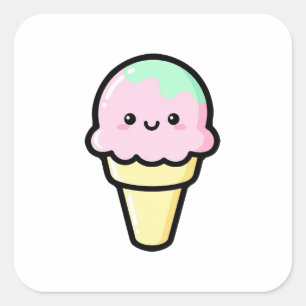 Sticker Carré Glace souriante – Illustration mignonne Kawaii