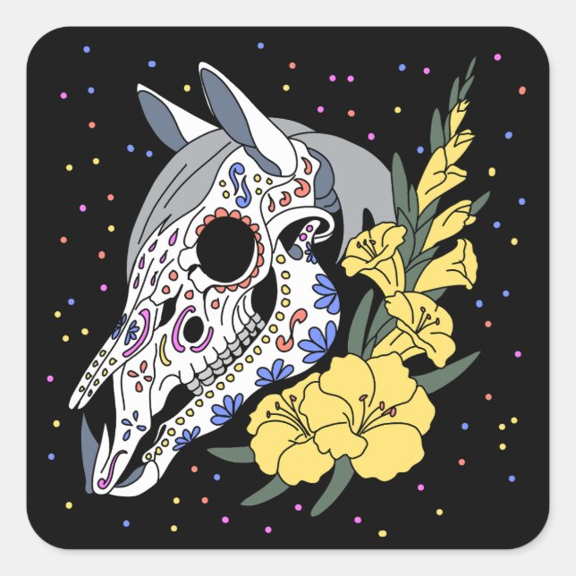Sticker Carré Gladiolus d'août et crâne de cheval (Devant)